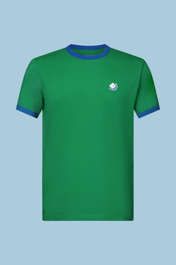 Bavlněné tričko s výstřihem ke krku a s logem, GREEN, detail image number 6