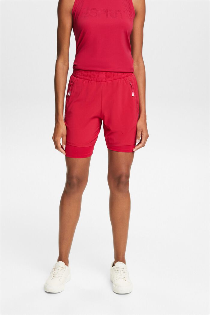 Sportovní dvouvrstvé šortky, DARK RED, detail image number 0