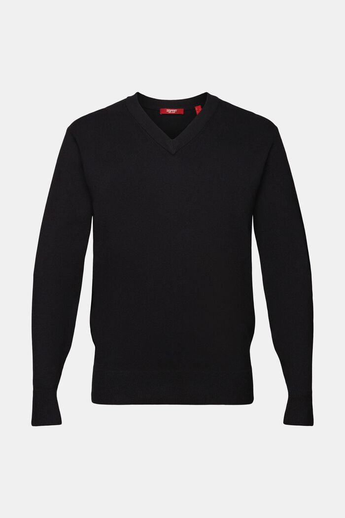 Basic pulovr se špičatým výstřihem, směs s vlnou, BLACK, detail image number 6