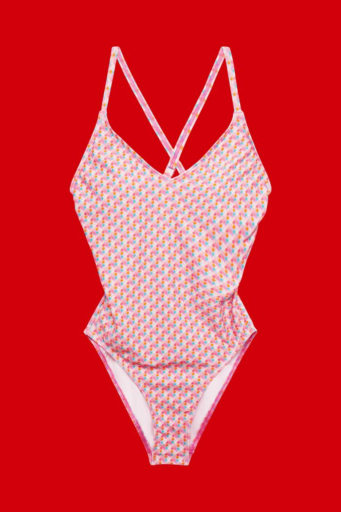 Vyztužené plavky vcelku, geometrický vzor, PINK FUCHSIA, detail image number 4
