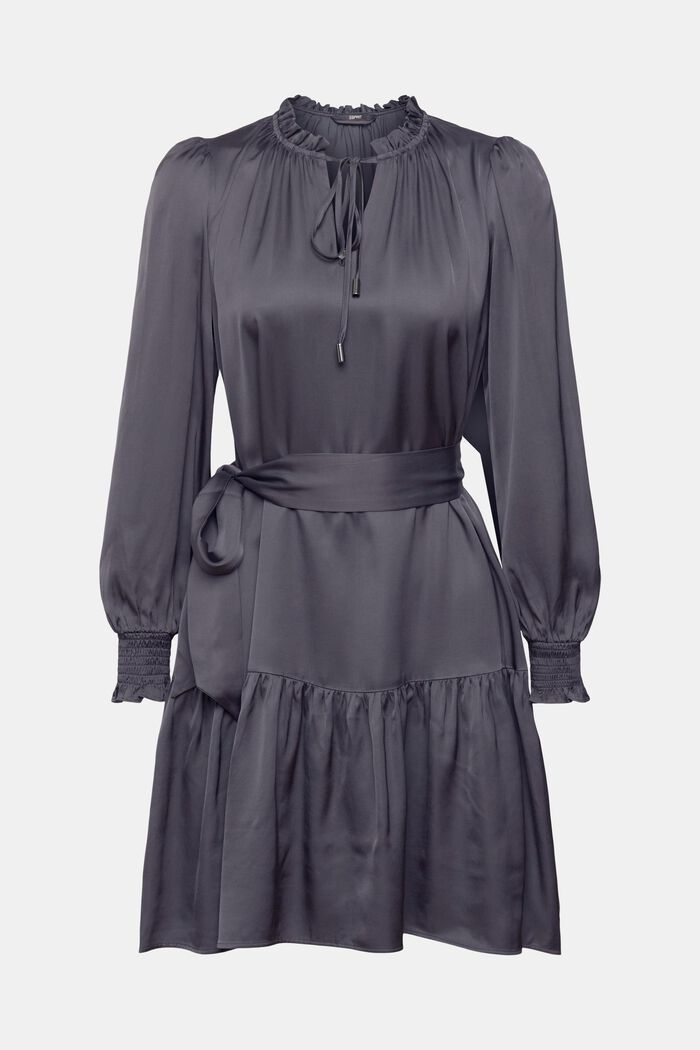 Saténové šaty s nařaseným límcem, LENZING™ ECOVERO™, ANTHRACITE, detail image number 2
