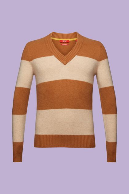 Kašmírový pulovr se špičatým výstřihem a proužky