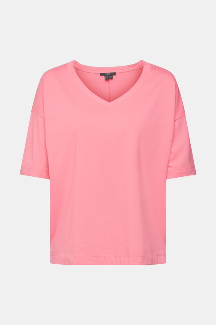 Oversize tričko se špičatým výstřihem, PINK FUCHSIA, overview
