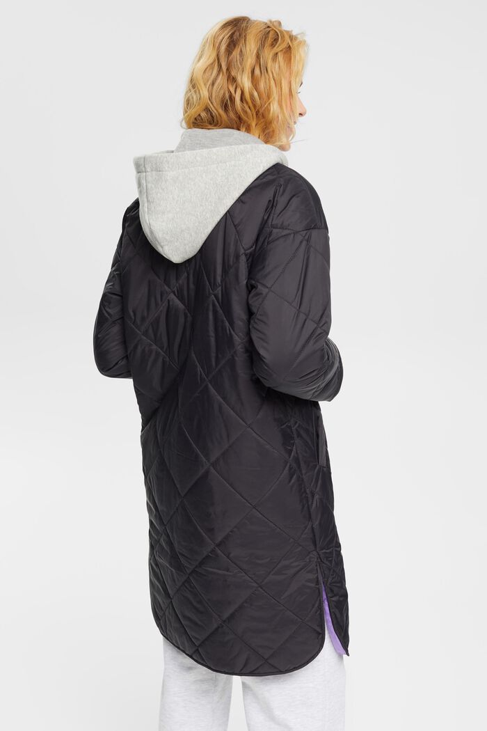 Prošívaný kabát s odnímatelnou kapucí z teplákoviny, BLACK, detail image number 3