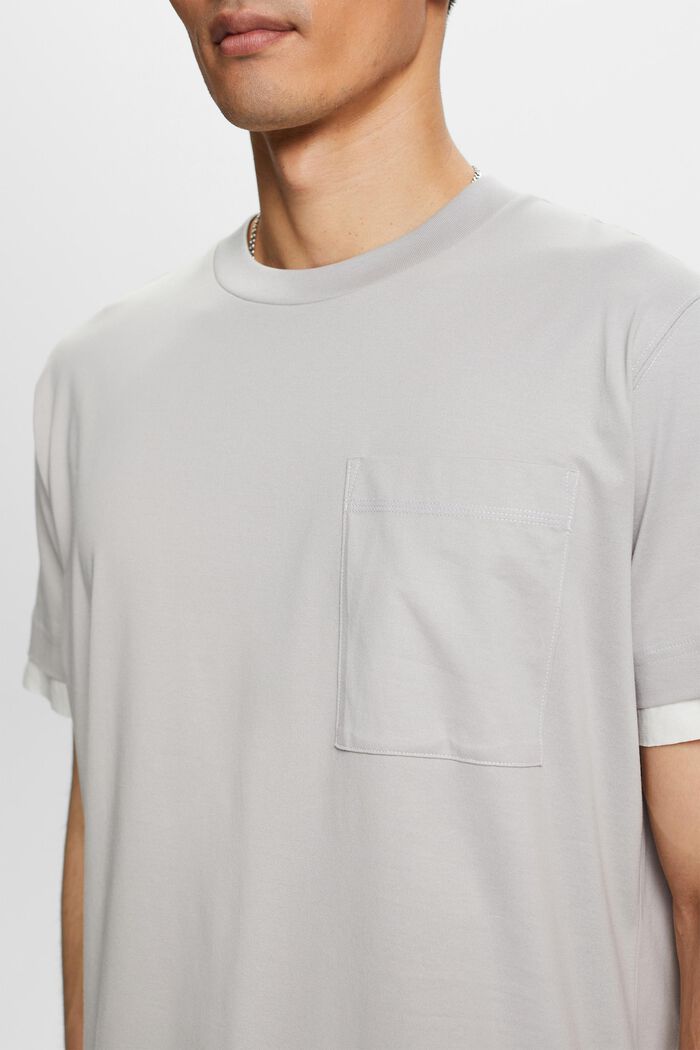 Tričko s kulatým výstřihem ke krku, s vrstveným vzhledem, 100% bavlna, LIGHT GREY, detail image number 2