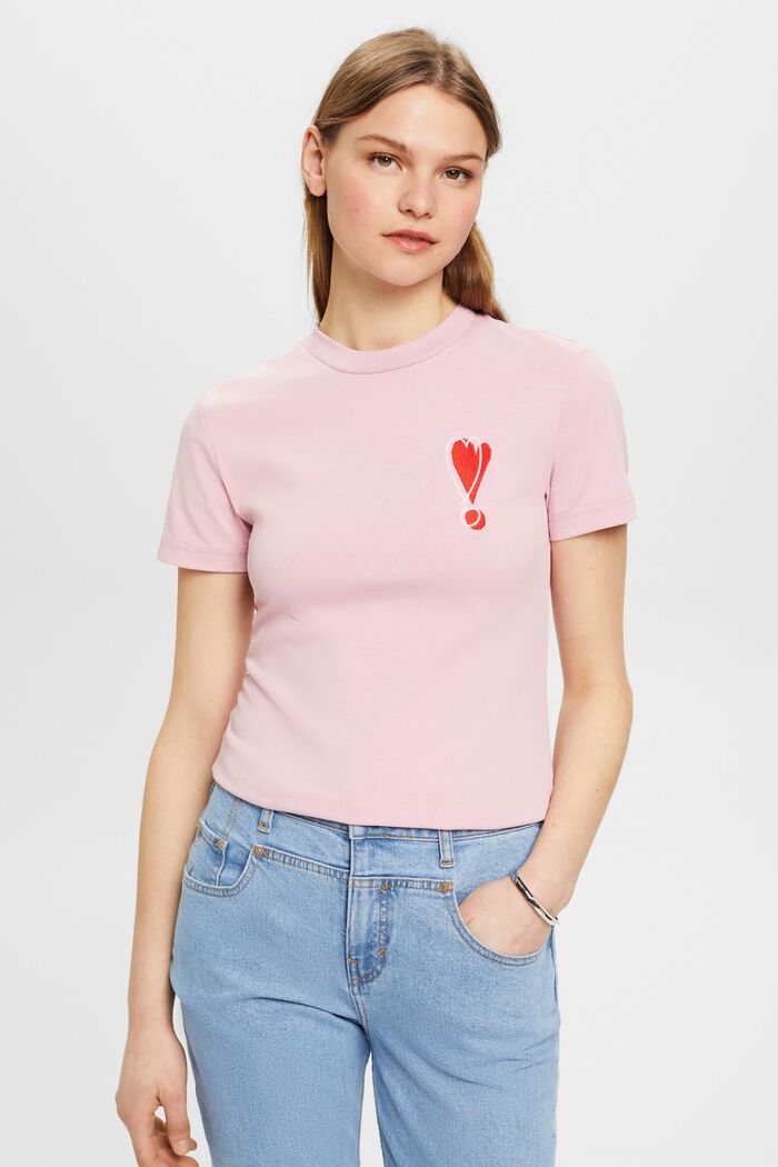 Bavlněné tričko s vyšitým motivem srdce, PINK, detail image number 0