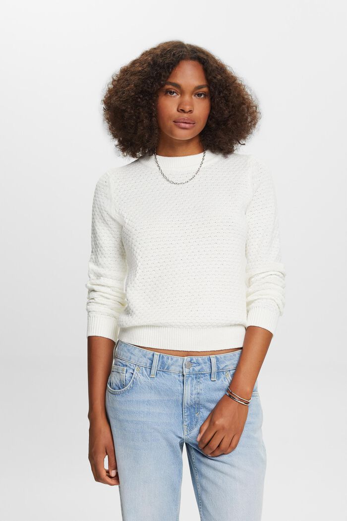 Texturovaný pletený pulovr, směs s bavlnou, OFF WHITE, detail image number 0