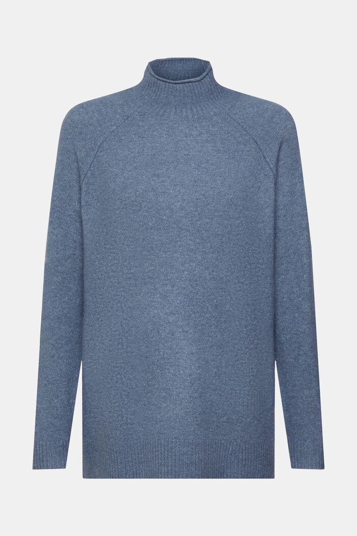 Pletený pulovr, směs s vlnou, krátký rolákový límec, GREY BLUE, detail image number 6