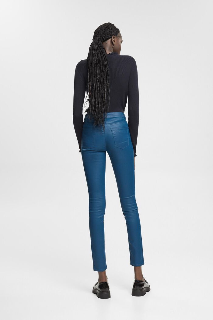 Kalhoty v úzkém střihu s vysokým pasem, z imitace kůže, PETROL BLUE, detail image number 3