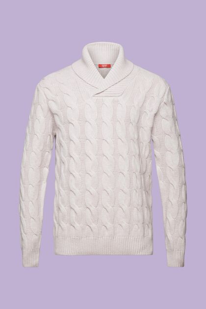 Šálový pulovr z vlněné copánkové pleteniny