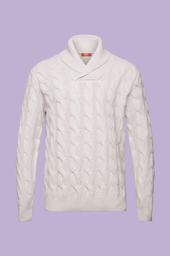 Šálový pulovr z vlněné copánkové pleteniny, LIGHT TAUPE, detail image number 6