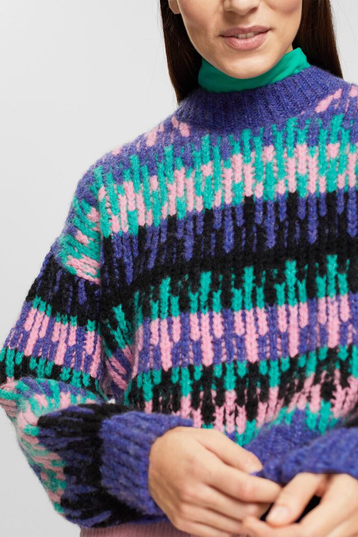 Pestrobarevný hrubý pulovr ze směsi s vlnou, BRIGHT BLUE, detail image number 2