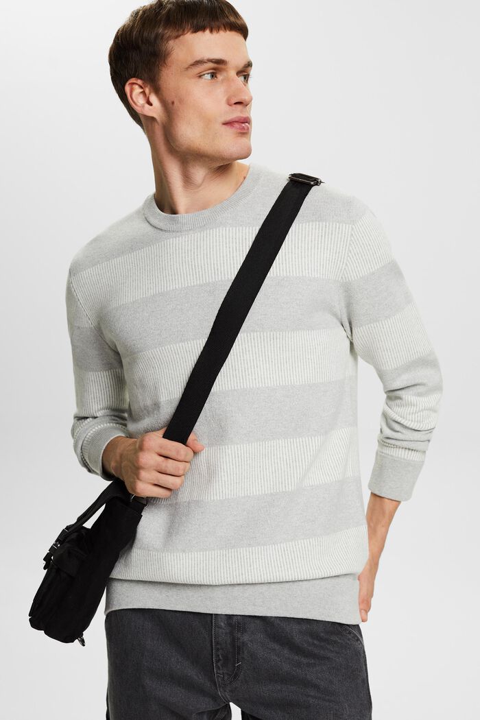 Pruhovaný pulovr z žebrové pleteniny, LIGHT GREY, detail image number 0