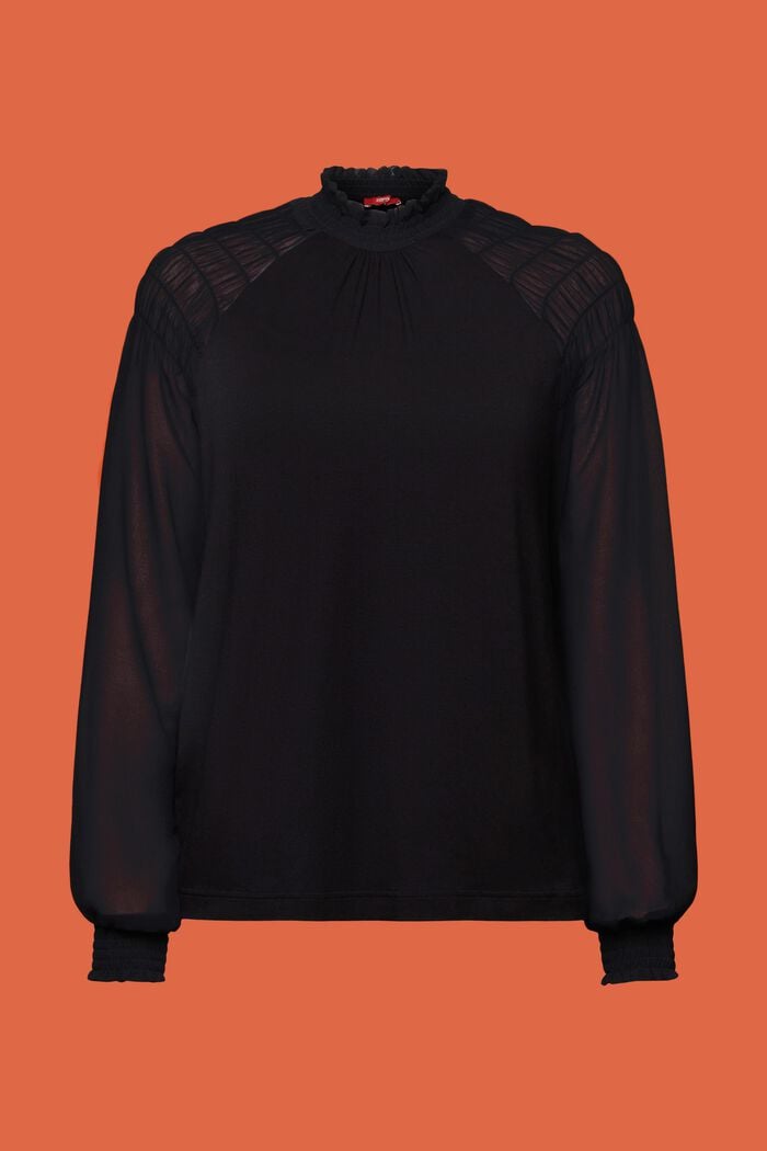 Tričko s dlouhým rukávem a různými materiály, BLACK, detail image number 6