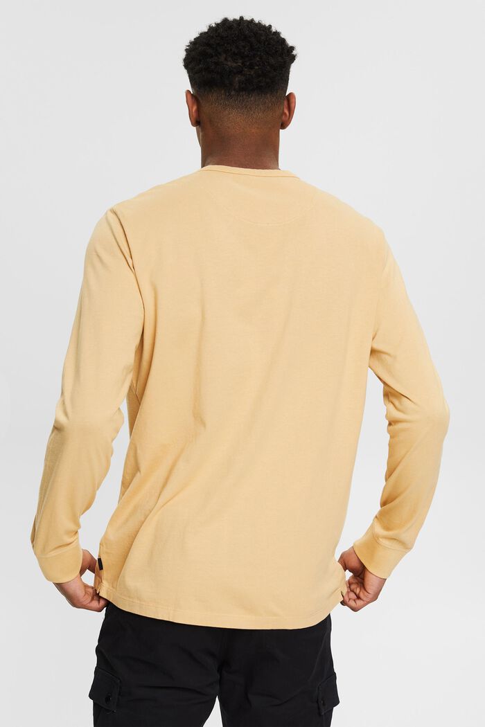 Žerzejové tričko s dlouhým rukávem a knoflíky, 100% bavlna, SAND, detail image number 2