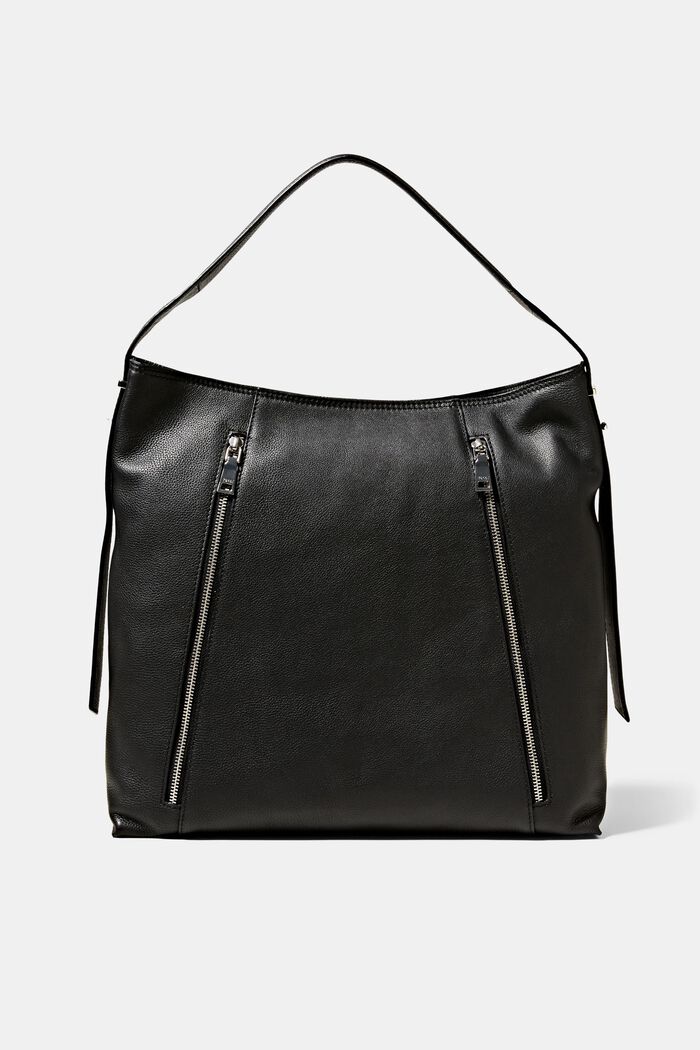Kožená kabelka s přihrádkami na zip, BLACK, detail image number 0