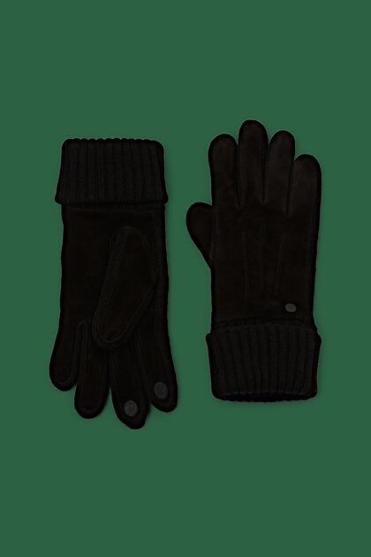 Pletené rukavice se semišovou kůží