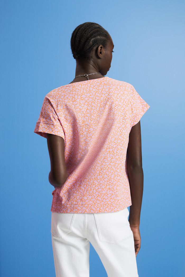 Bavlněné tričko se špičatým výstřihem a vzorem, LILAC, detail image number 3