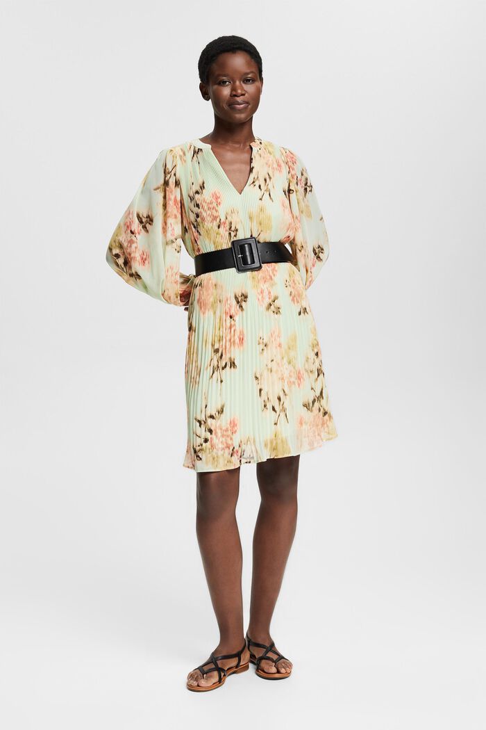 Z recyklovaného materiálu: šifonové šaty s květovaným vzorem, PASTEL GREEN, detail image number 1