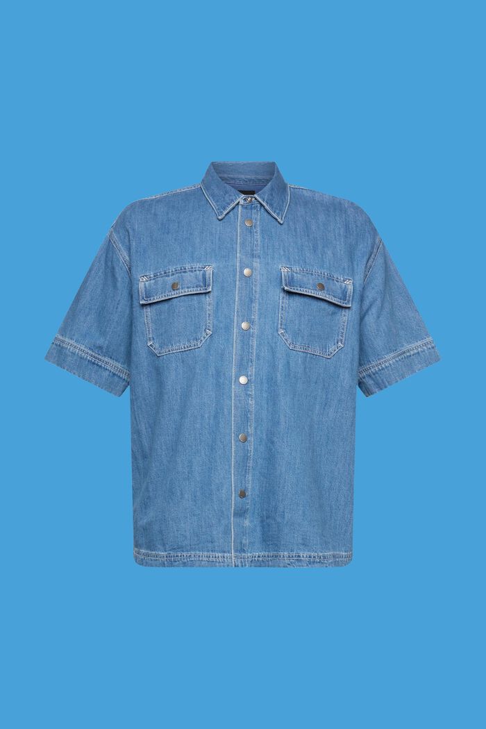 Krátká a široká denimová košile s krátkým rukávem, BLUE MEDIUM WASHED, detail image number 6