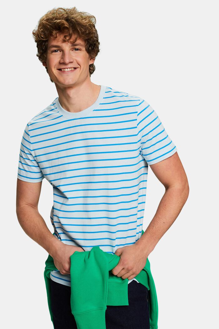 Pruhované tričko z bavlněného žerzeje, PASTEL BLUE, detail image number 0