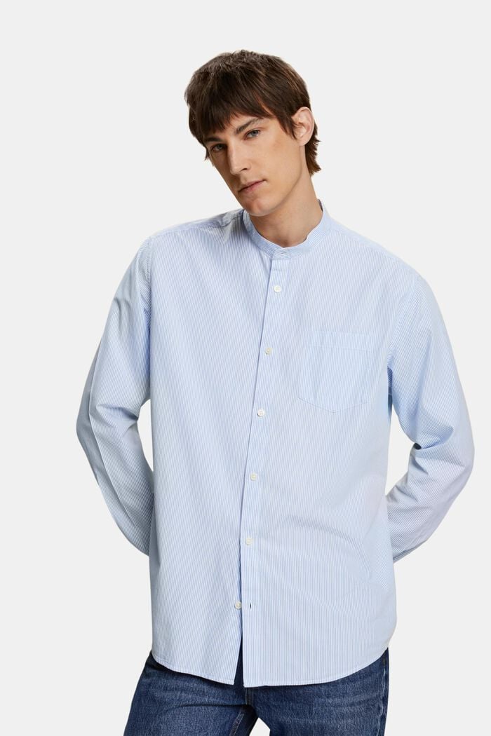 Bavlněná košile s proužky a mandarínským límečkem, GREY BLUE, detail image number 0