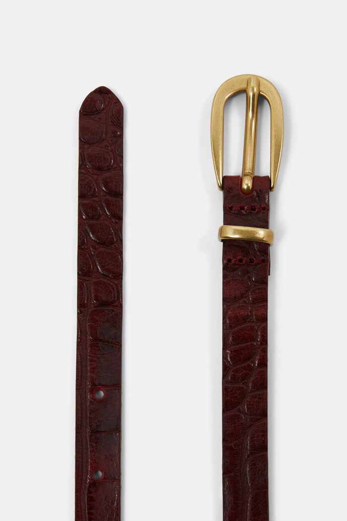 Úzký kožený opasek, BORDEAUX RED, detail image number 1