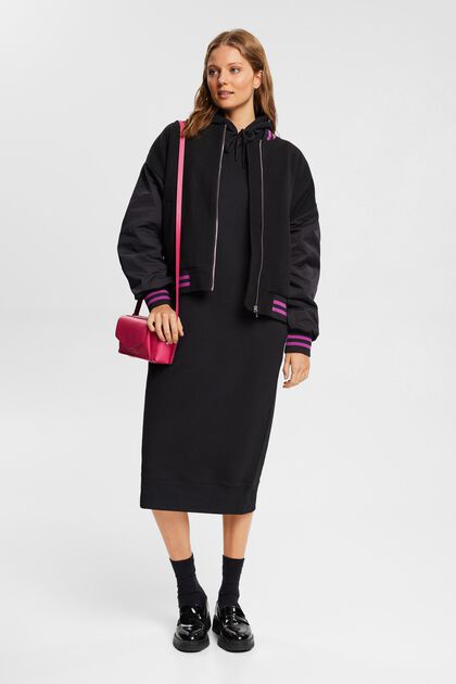 Prodloužené mikinové šaty s kapucí, BLACK, overview