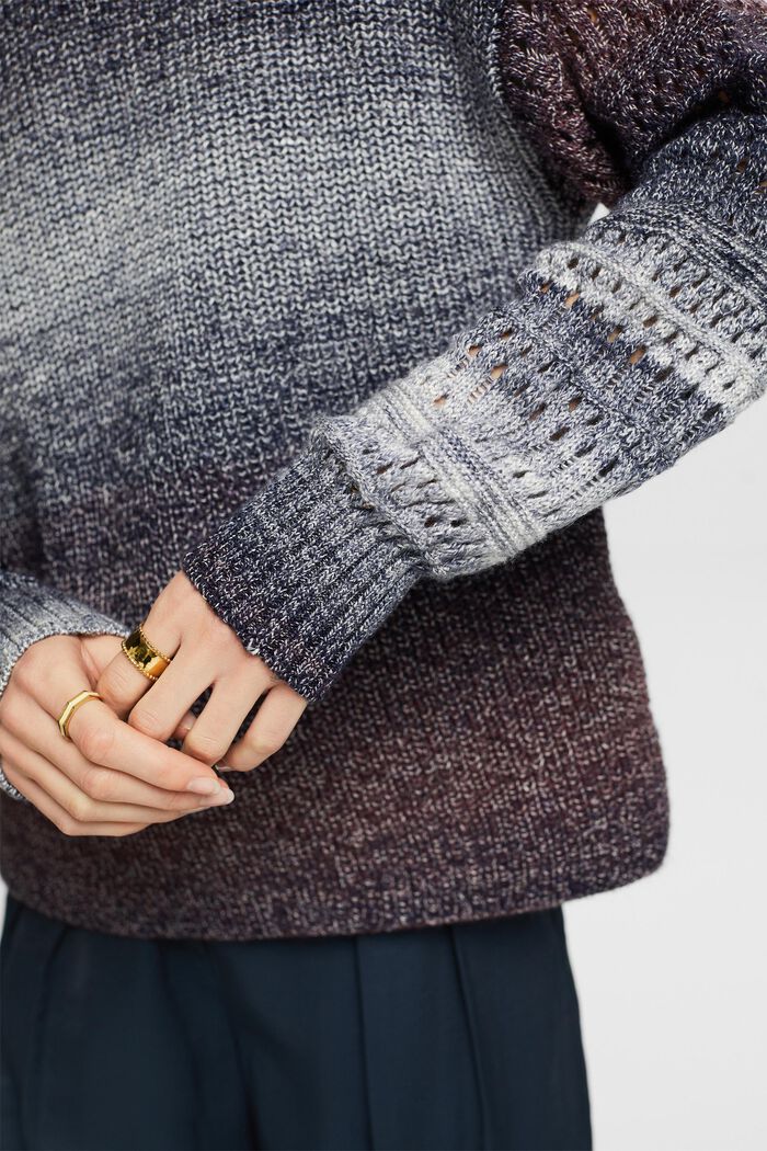 Volně pletený pulovr se stojáčkem, přechod barev, AUBERGINE, detail image number 3