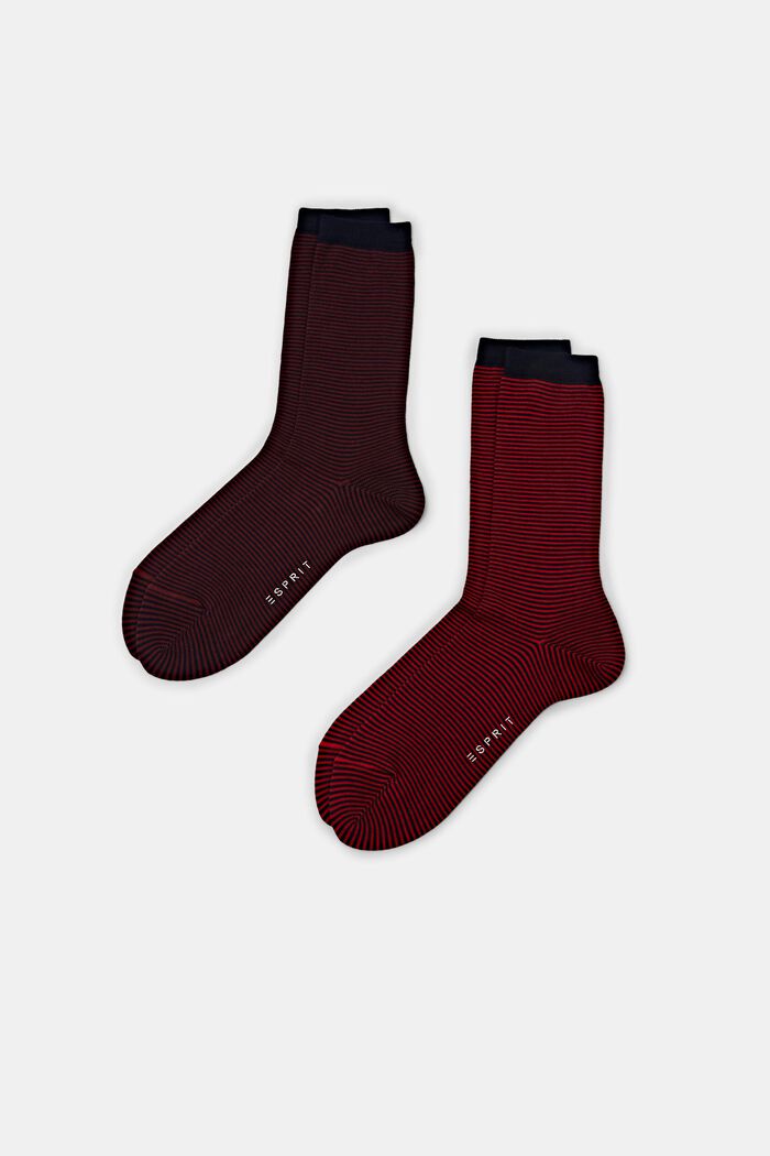 2 páry ponožek z hrubé pruhované pleteniny, DARK RED / RED, detail image number 0
