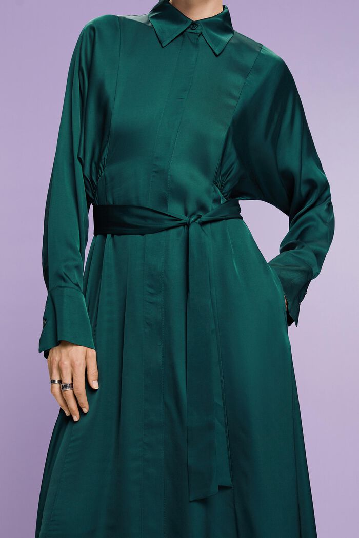Saténové šaty s opaskem, EMERALD GREEN, detail image number 1