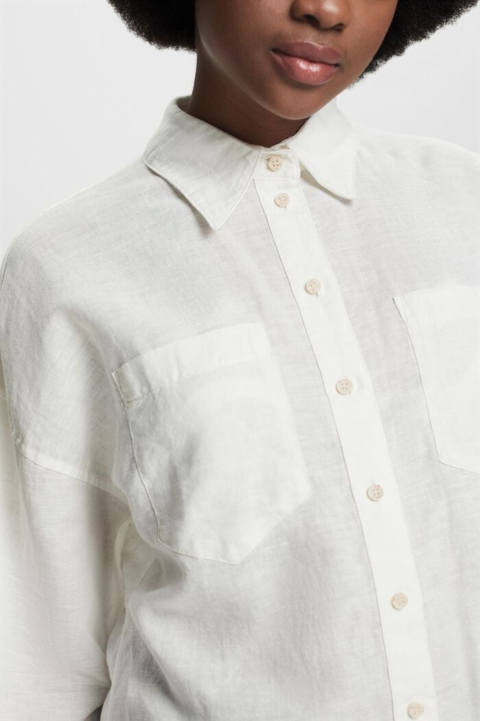 Košilová halenka ze směsi bavlny a lnu, OFF WHITE, detail image number 3