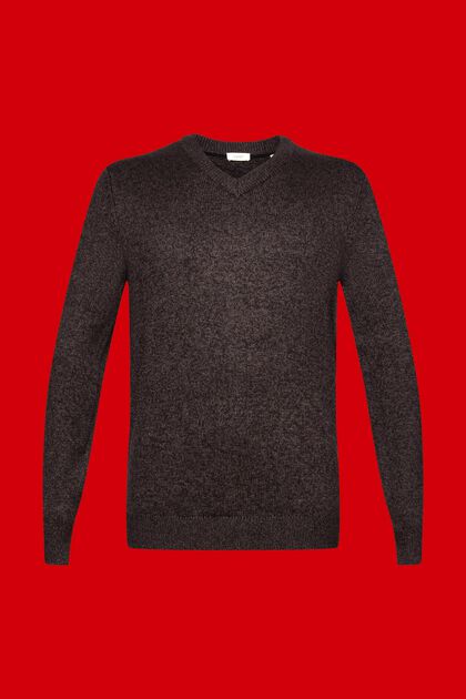 Dvoubarevný pletený pulovr se špičatým výstřihem, DARK BROWN, overview