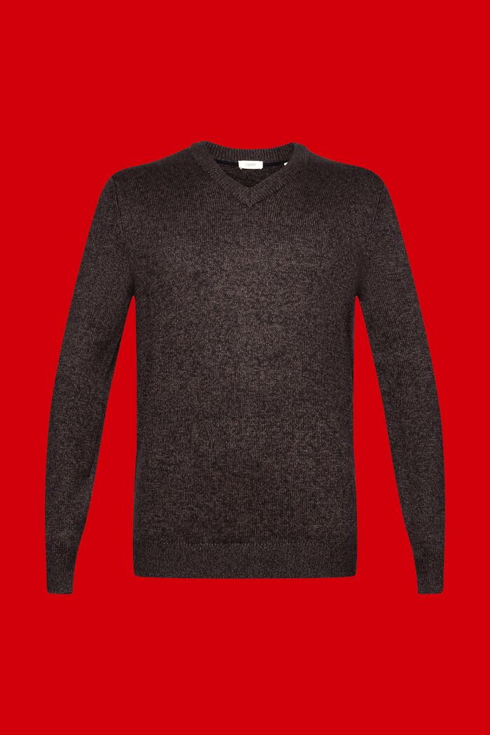Dvoubarevný pletený pulovr se špičatým výstřihem, DARK BROWN, detail image number 6