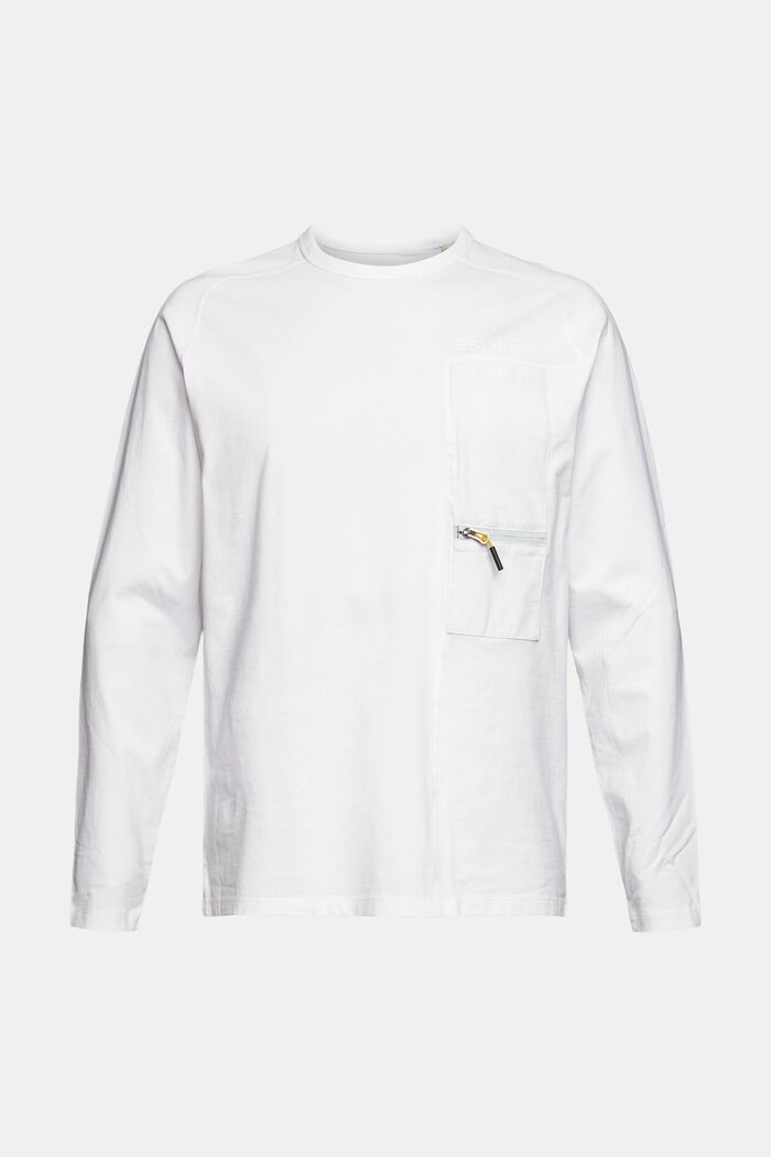 Žerzejové tričko s dlouhým rukávem a detailem zipu, WHITE, detail image number 8