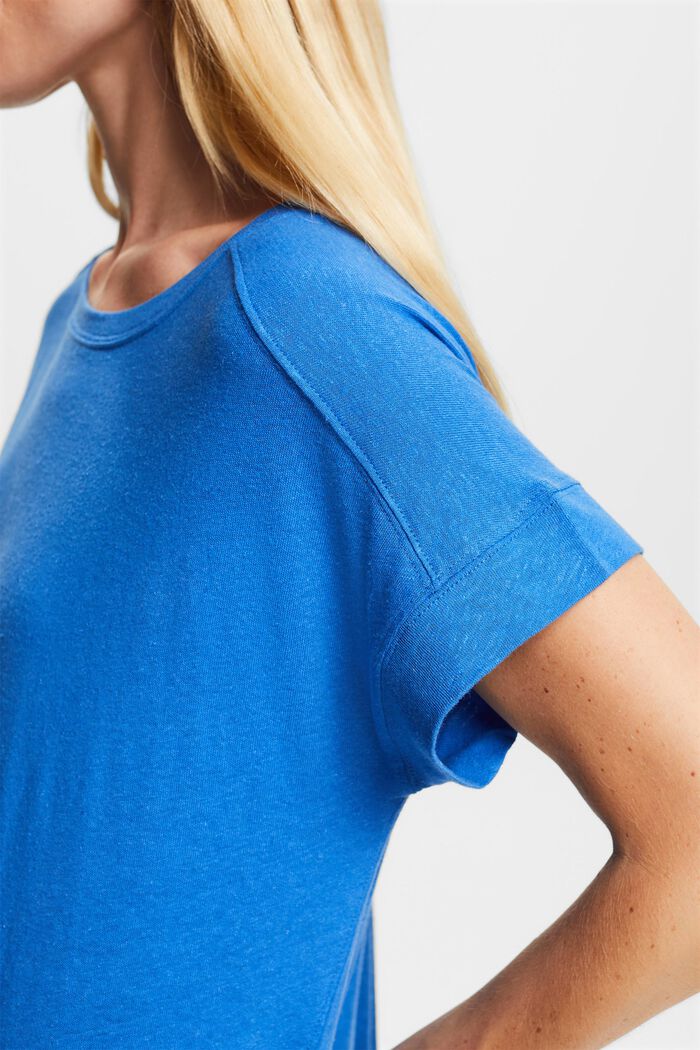 Tričko ze směsi bavlny a lnu, BRIGHT BLUE, detail image number 2