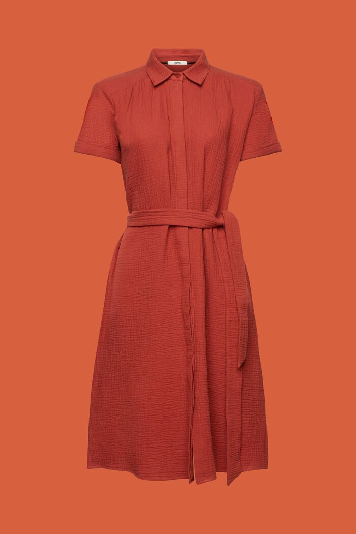 Ležérní košilové šaty s vázačkou, 100% bavlna, TERRACOTTA, detail image number 6