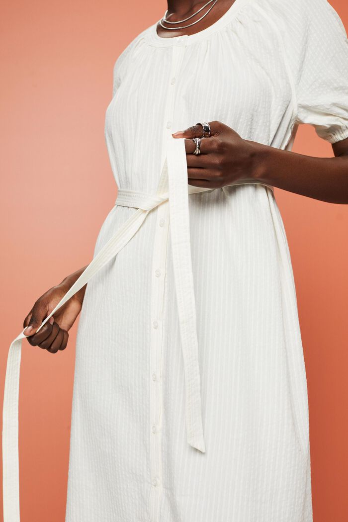 Košilové midi šaty s vázačkou, směs s bavlnou, WHITE, detail image number 2