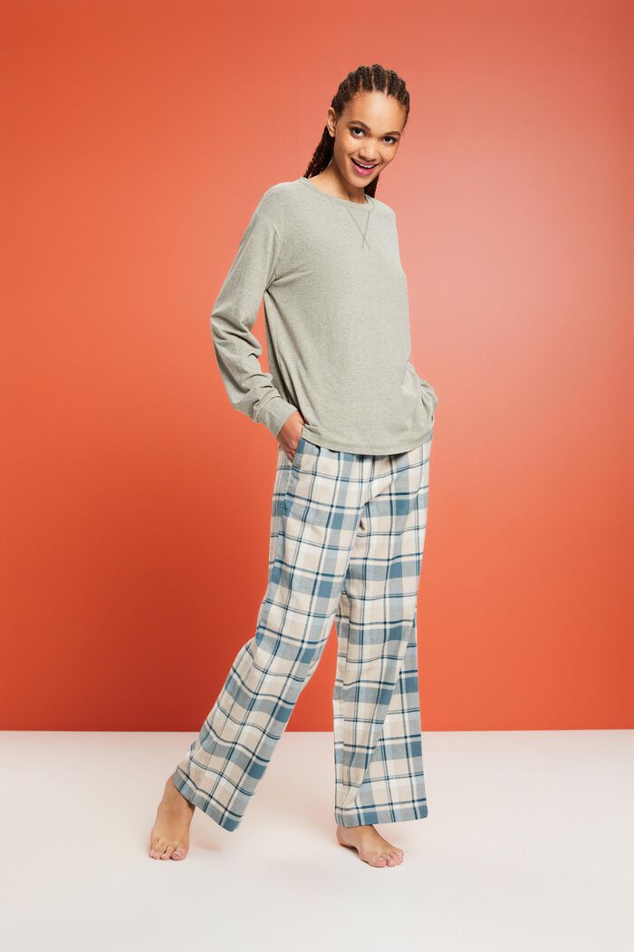 Pyžamové kalhoty z károvaného flanelu, TEAL BLUE, detail image number 1