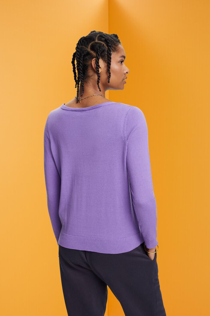 Bavlněný pulovr se špičatým výstřihem, PURPLE, detail image number 3