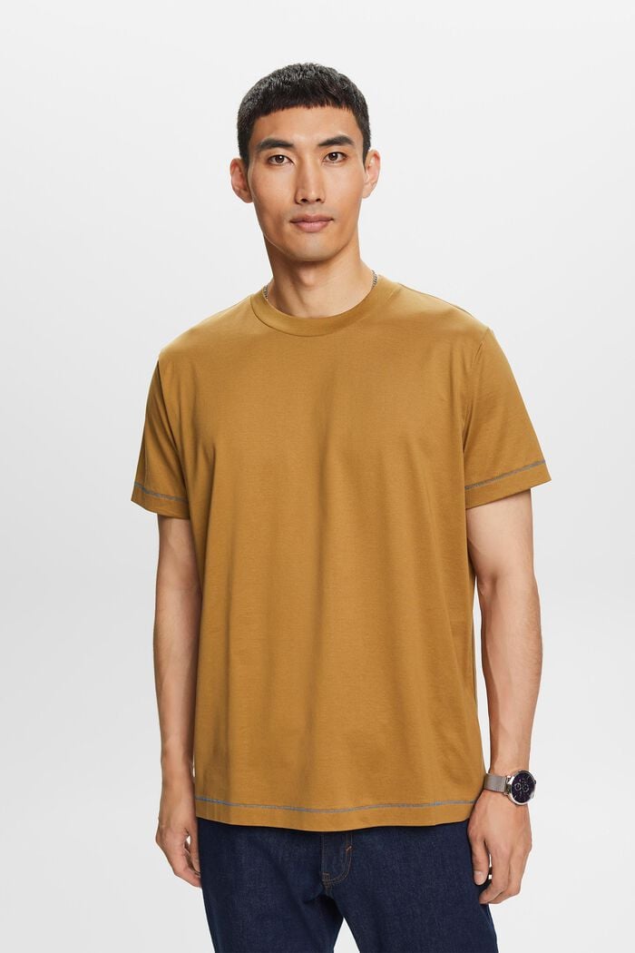 Žerzejové tričko s kulatým výstřihem, 100% bavlna, TOFFEE, detail image number 1