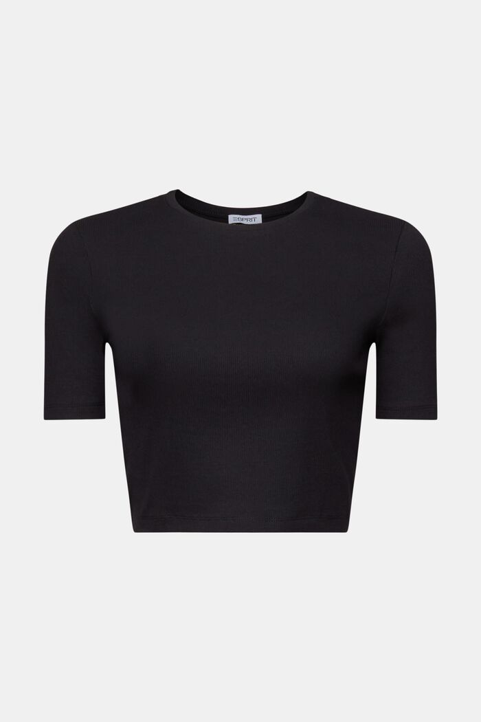 Zkrácené žebrové tričko z bavlny, BLACK, detail image number 6