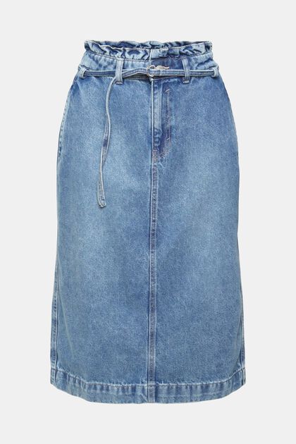 Džínová sukně s pasem ve stylu paperbag, BLUE LIGHT WASHED, overview