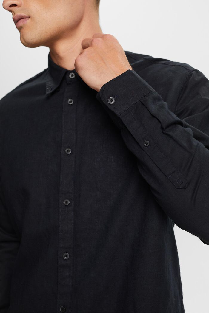 Propínací košile ze směsi bavlny a lnu, BLACK, detail image number 2