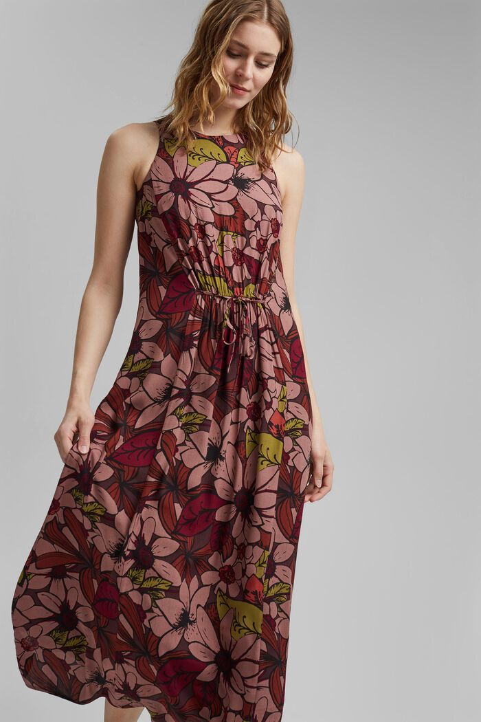 Květinové maxi šaty s materiálem LENZING™ ECOVERO™, TERRACOTTA, overview