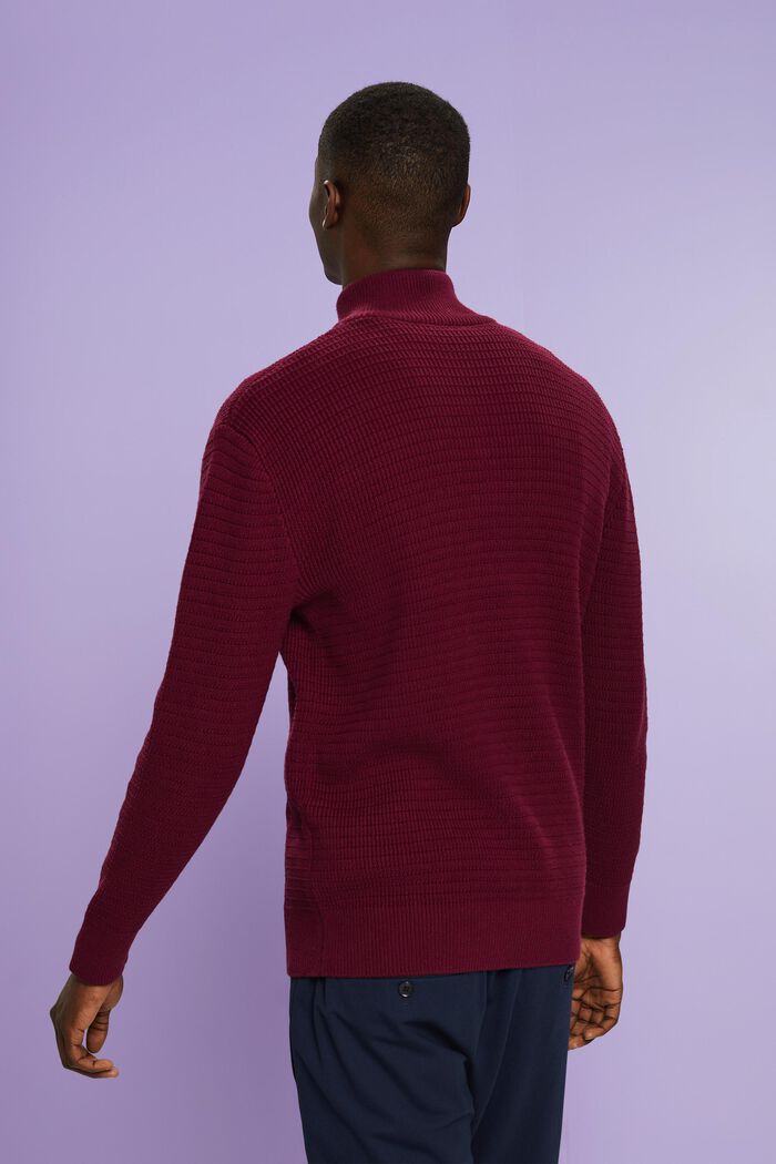 Pulovr s límcem na zip, z texturované bavlněné pleteniny, GARNET RED, detail image number 2