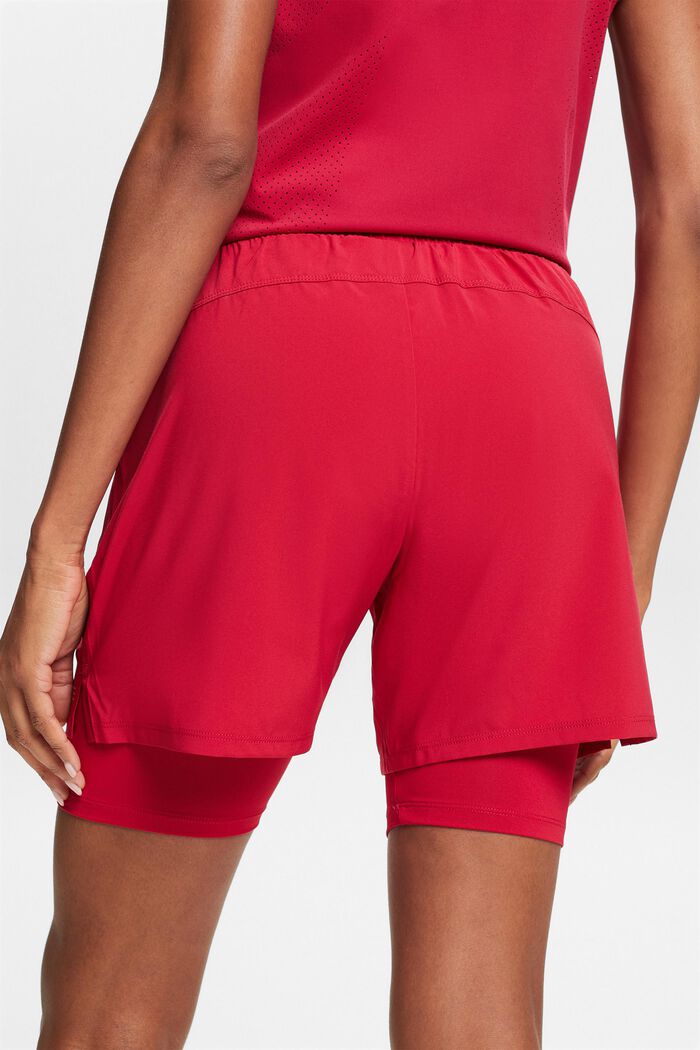 Sportovní dvouvrstvé šortky, DARK RED, detail image number 2