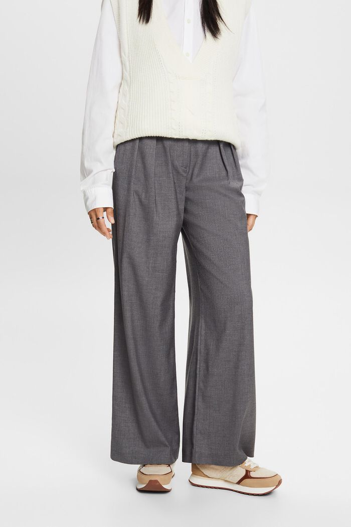 Kalhoty se sklady, širokými nohavicemi a vysokým pasem, MEDIUM GREY, detail image number 0