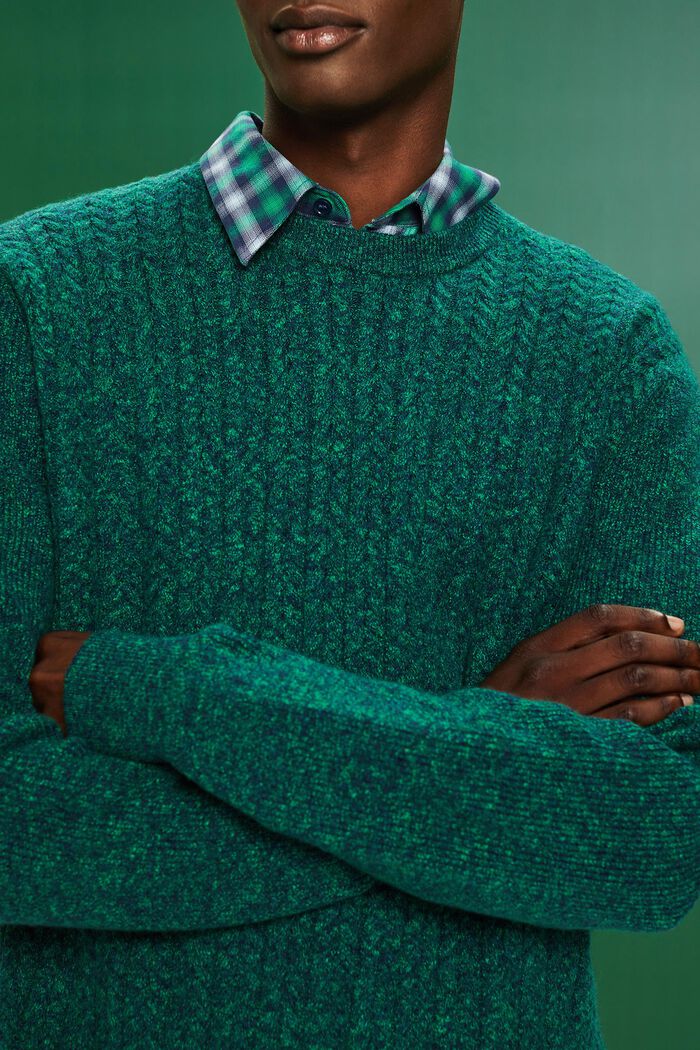 Melírovaný copánkový pulovr s kulatým výstřihem, GREEN, detail image number 2
