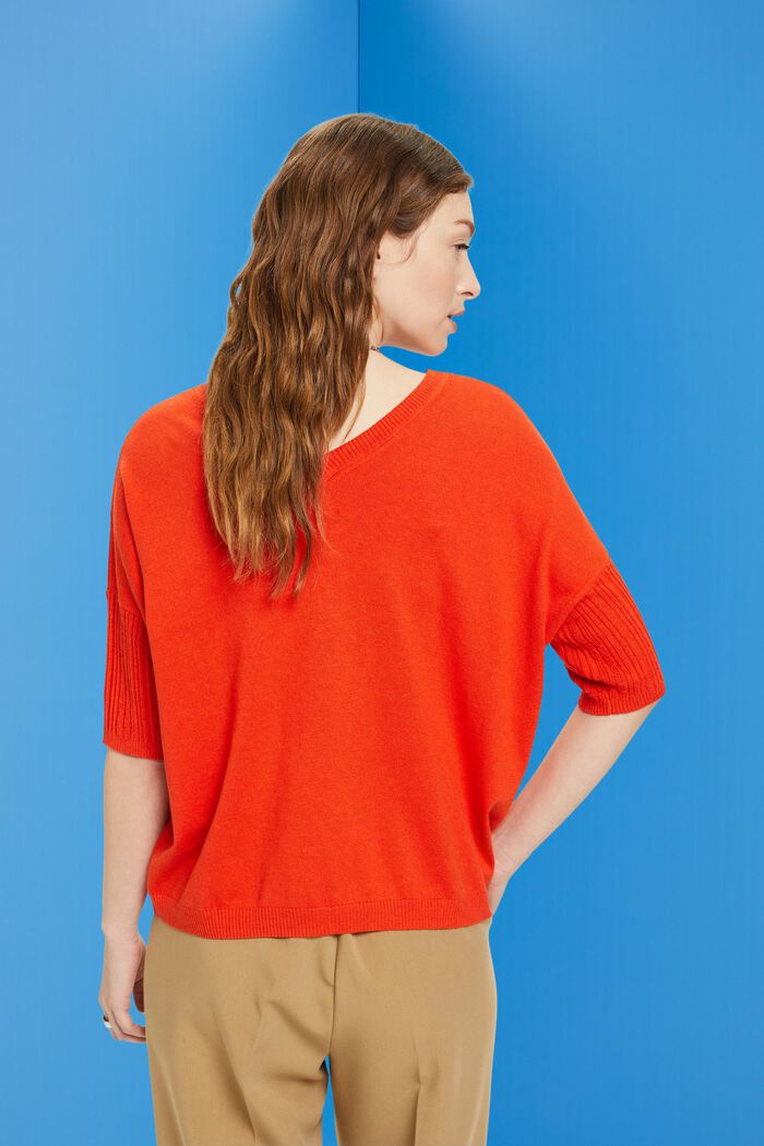 Pletený pulovr s krátkým rukávem a se lnem, ORANGE RED, detail image number 3